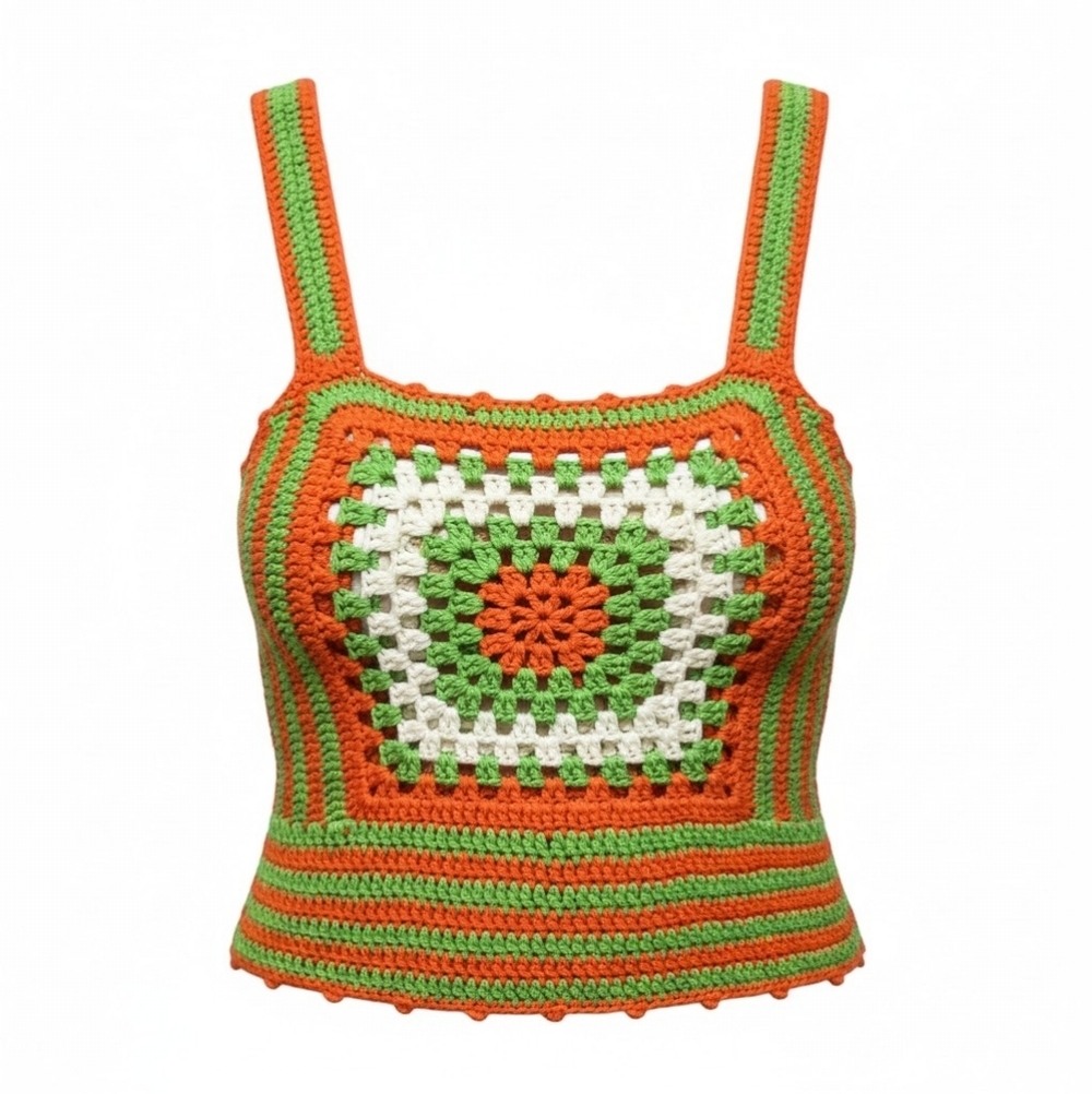 Cider Crochet Granny Square Patchwork Boho Festival Tank Top Medium